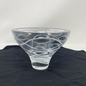 NAMBE Heavy Art Glass Bowl 4.25" Swirls Etched Pattern